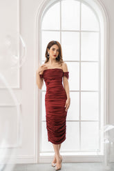 Myra Ruched Midi Bodycon Dress
